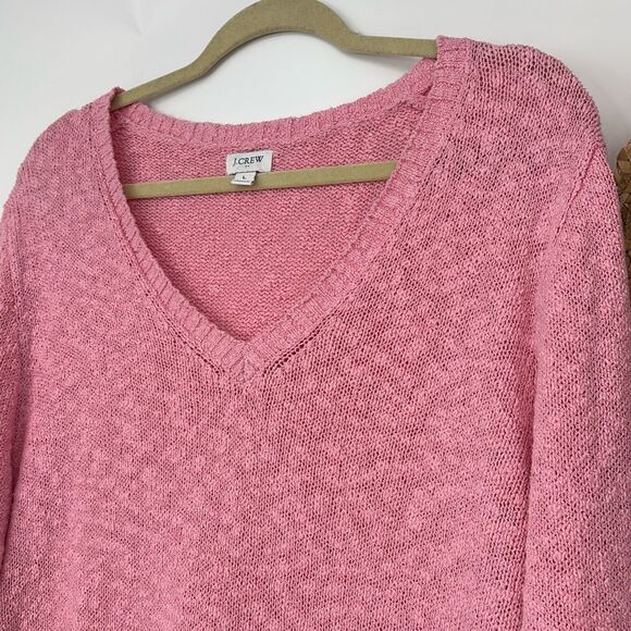J. Crew V-neck slub cotton textured sweater pullover Soft pink Large - Picture 3 of 12